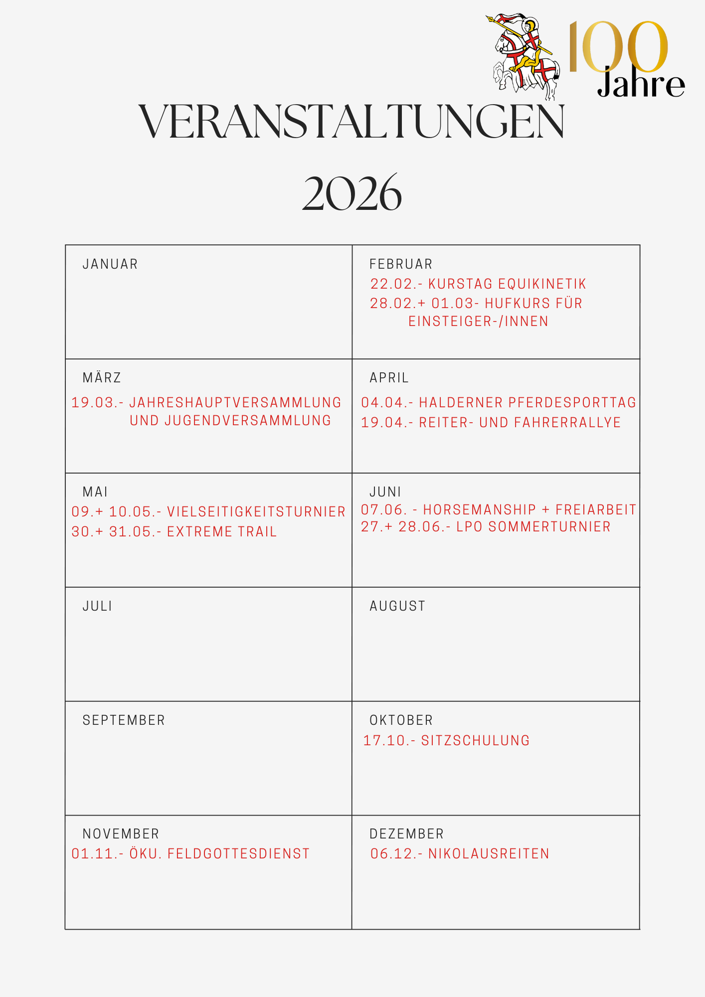 Terminübersicht 2026